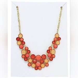 Gold Statement Necklace with Orange & Peach Stones NIP 19"